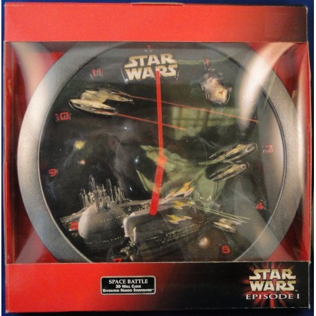 Space Battle 3D Wall Clock Revolving Naboo Starfighter - Star Wars Episode I MIB